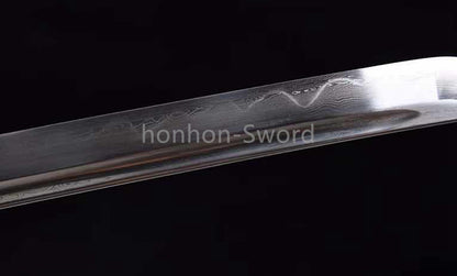Japanisches Samurai-Schwert Katana aus schwarzem gefaltetem Stahl, Full Tang, handgefertigt, scharfe Klinge, schwarz 