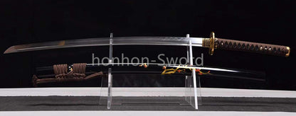Japanisches Samurai-Schwert Katana aus schwarzem gefaltetem Stahl, Full Tang, handgefertigt, scharfe Klinge, schwarz 