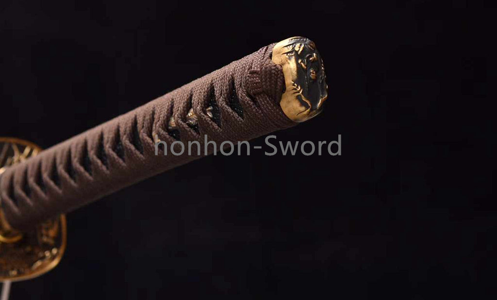 Japanisches Samurai-Schwert Katana aus schwarzem gefaltetem Stahl, Full Tang, handgefertigt, scharfe Klinge, schwarz 