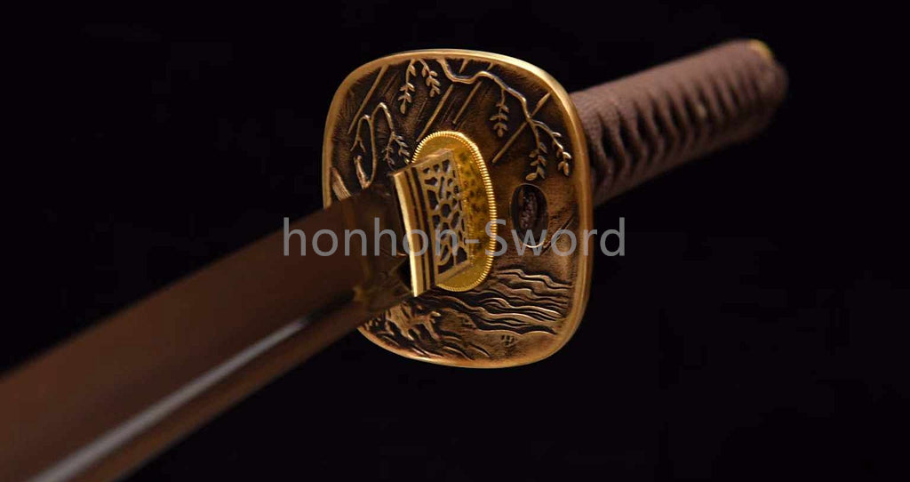 Japanisches Samurai-Schwert Katana aus schwarzem gefaltetem Stahl, Full Tang, handgefertigt, scharfe Klinge, schwarz 