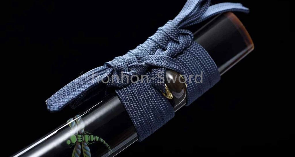 Katana Sword Japanese 12inch Damascus Folded Steel Clay Tempered Gilded Silvered Fittings Real Sword