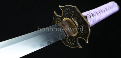 Japanisches Samurai-Schwert Katana aus schwarzem gefaltetem Stahl, Full Tang, handgefertigt, scharfe Klinge, schwarz 