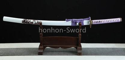Japanisches Samurai-Schwert Katana aus schwarzem gefaltetem Stahl, Full Tang, handgefertigt, scharfe Klinge, schwarz 