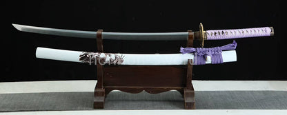 Japanisches Samurai-Schwert Katana aus schwarzem gefaltetem Stahl, Full Tang, handgefertigt, scharfe Klinge, schwarz 