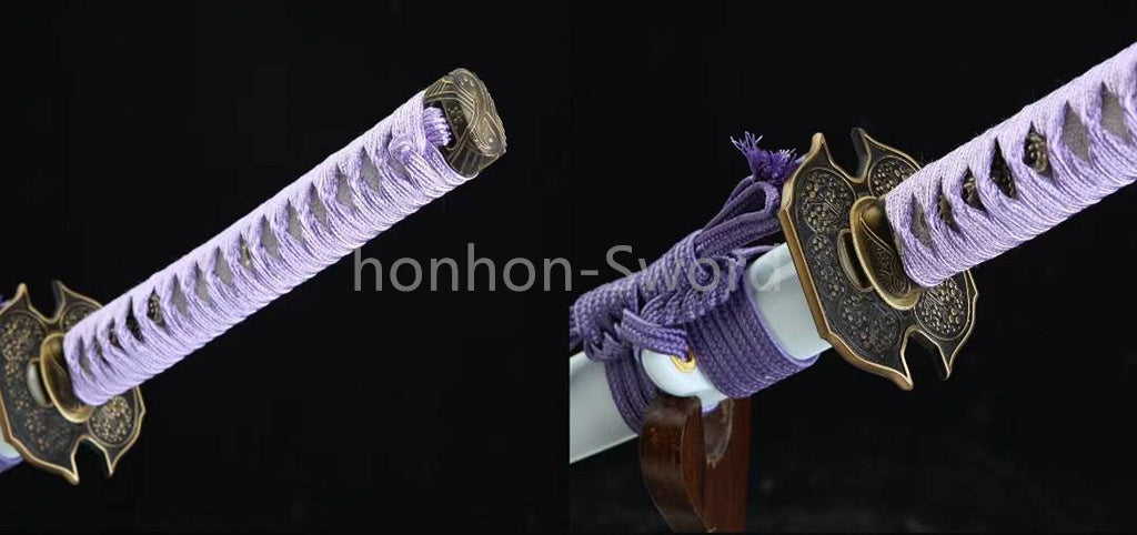 Japanisches Samurai-Schwert Katana aus schwarzem gefaltetem Stahl, Full Tang, handgefertigt, scharfe Klinge, schwarz 