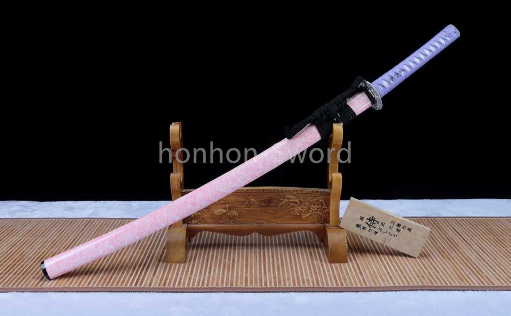 Japanisches Samurai-Schwert Katana aus schwarzem gefaltetem Stahl, Full Tang, handgefertigt, scharfe Klinge, schwarz 