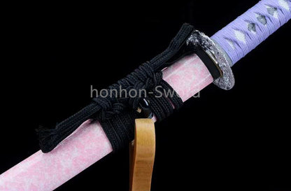 Japanisches Samurai-Schwert Katana aus schwarzem gefaltetem Stahl, Full Tang, handgefertigt, scharfe Klinge, schwarz 