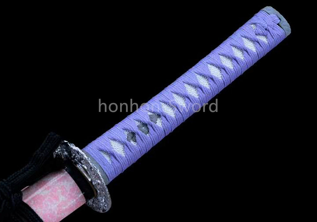 Japanisches Samurai-Schwert Katana aus schwarzem gefaltetem Stahl, Full Tang, handgefertigt, scharfe Klinge, schwarz 