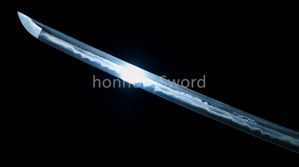 Japanisches Samurai-Schwert Katana aus schwarzem gefaltetem Stahl, Full Tang, handgefertigt, scharfe Klinge, schwarz 