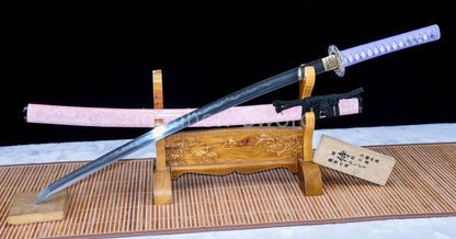 Japanisches Samurai-Schwert Katana aus schwarzem gefaltetem Stahl, Full Tang, handgefertigt, scharfe Klinge, schwarz 