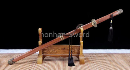 Damascus Folded Steel Clay Tempered Chinese Tang Dynasty Chokuto Dao Rosewood