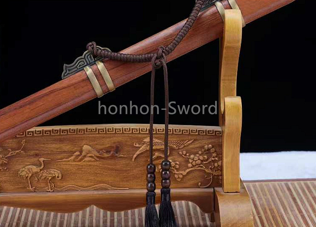 Damascus Folded Steel Clay Tempered Chinese Tang Dynasty Chokuto Dao Rosewood