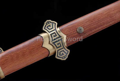 Damascus Folded Steel Clay Tempered Chinese Tang Dynasty Chokuto Dao Rosewood