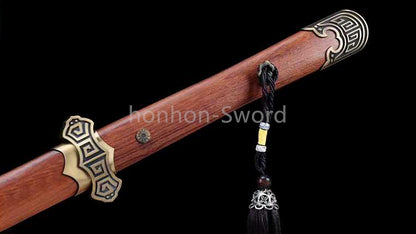 Damascus Folded Steel Clay Tempered Chinese Tang Dynasty Chokuto Dao Rosewood