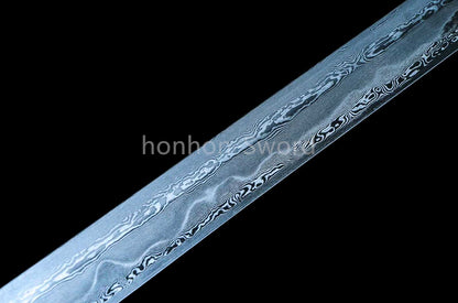 Damascus Folded Steel Clay Tempered Chinese Tang Dynasty Chokuto Dao Rosewood