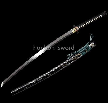 Épée de samouraï japonaise en acier plié noir, katana, lame tranchante faite à la main, noire 