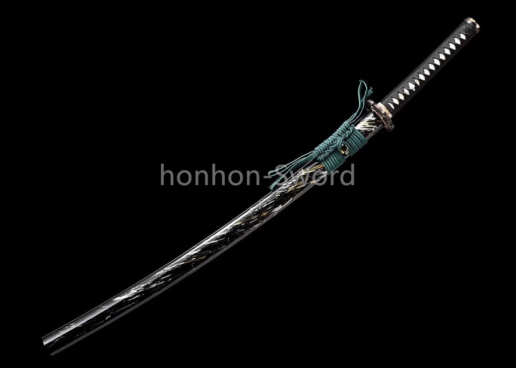 Épée de samouraï japonaise en acier plié noir, katana, lame tranchante faite à la main, noire 
