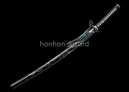 Épée de samouraï japonaise en acier plié noir, katana, lame tranchante faite à la main, noire 
