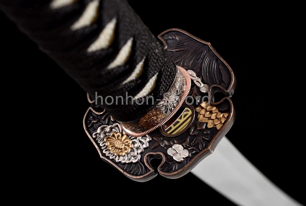 Épée de samouraï japonaise en acier plié noir, katana, lame tranchante faite à la main, noire 