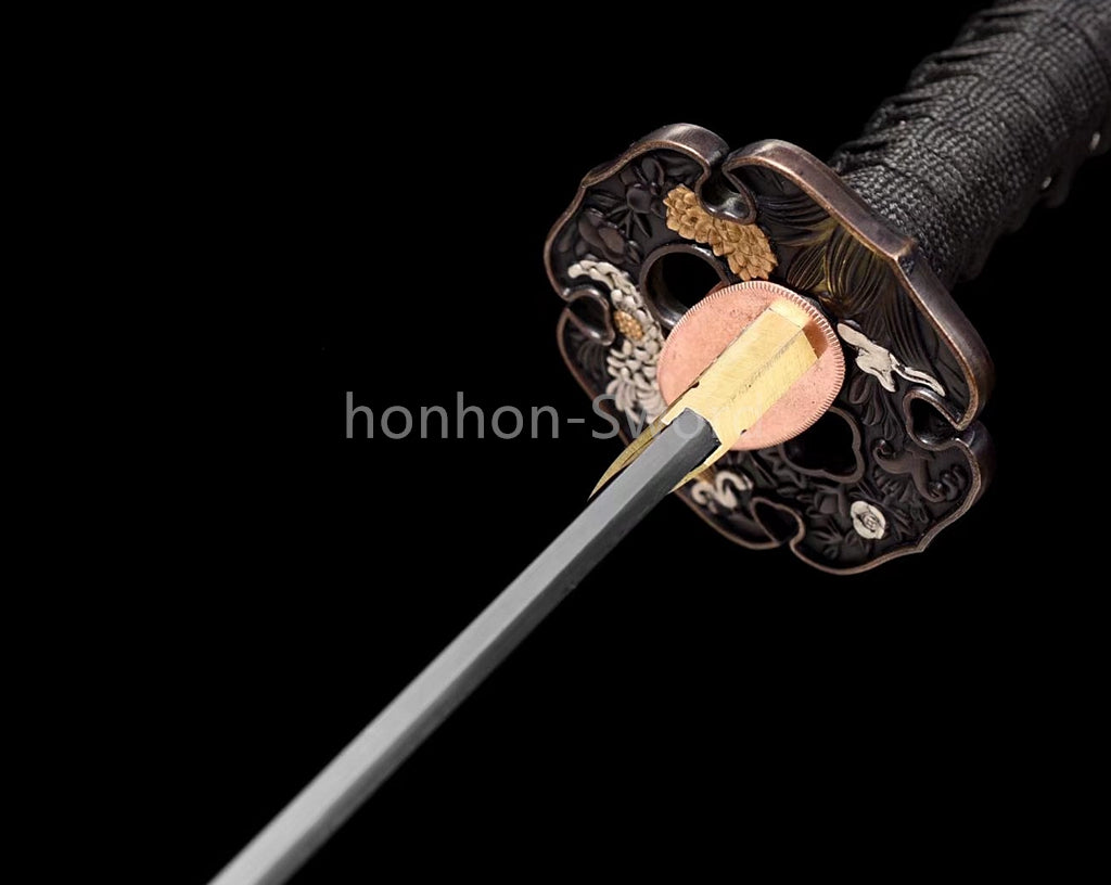 Épée de samouraï japonaise en acier plié noir, katana, lame tranchante faite à la main, noire 