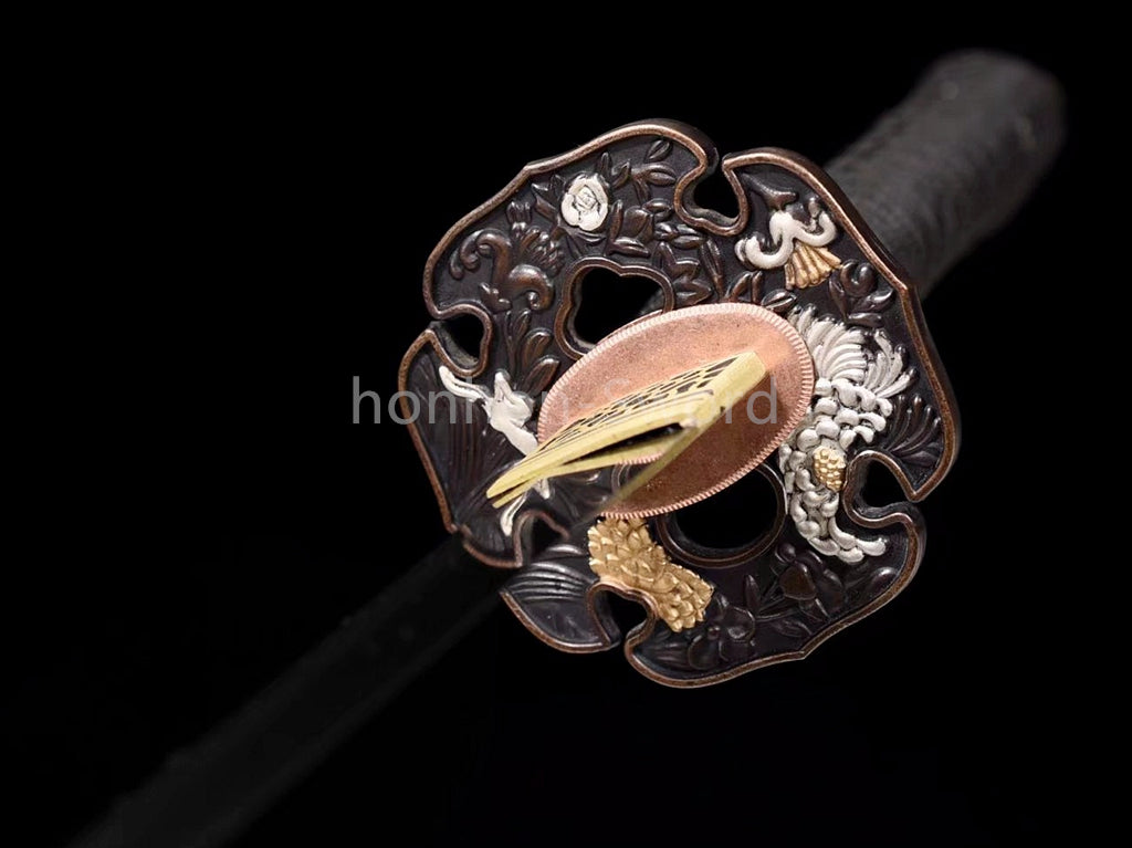 Épée de samouraï japonaise en acier plié noir, katana, lame tranchante faite à la main, noire 