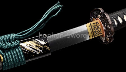 Épée de samouraï japonaise en acier plié noir, katana, lame tranchante faite à la main, noire 