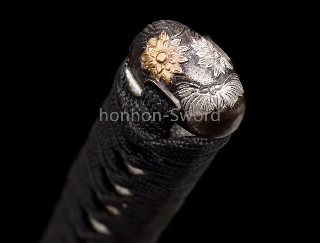 Épée de samouraï japonaise en acier plié noir, katana, lame tranchante faite à la main, noire 