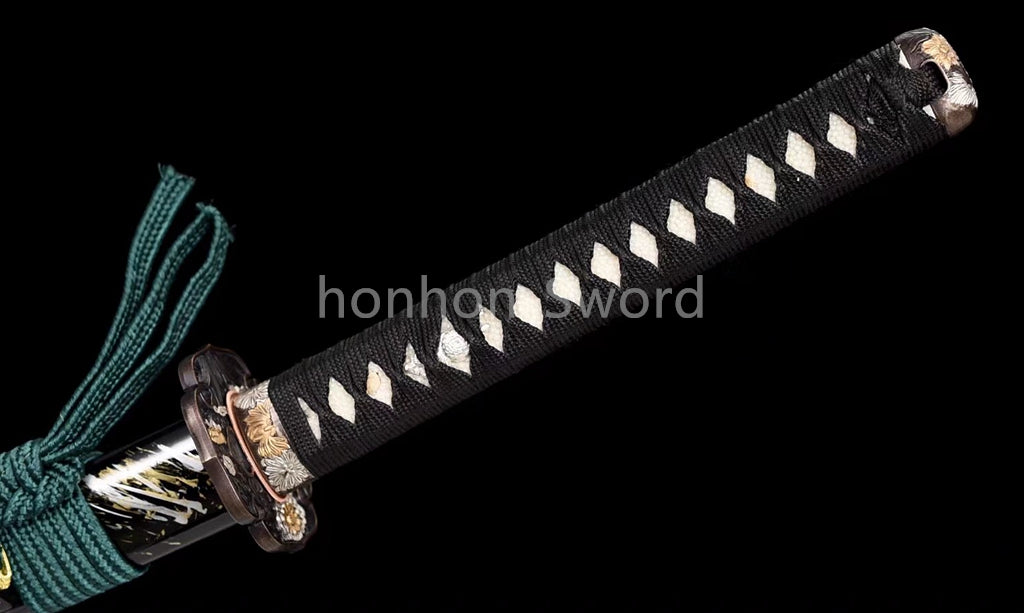 Épée de samouraï japonaise en acier plié noir, katana, lame tranchante faite à la main, noire 