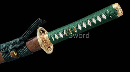 Japanisches Samurai-Schwert Katana aus schwarzem gefaltetem Stahl, Full Tang, handgefertigt, scharfe Klinge, schwarz 