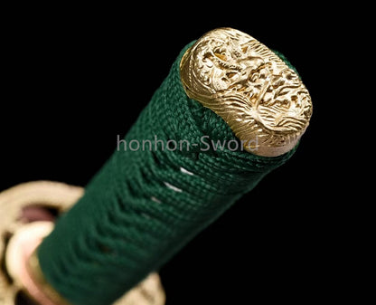 Japanisches Samurai-Schwert Katana aus schwarzem gefaltetem Stahl, Full Tang, handgefertigt, scharfe Klinge, schwarz 