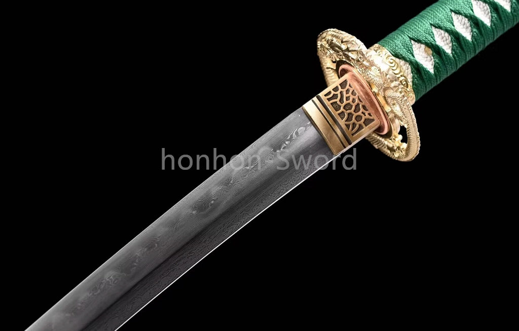 Japanisches Samurai-Schwert Katana aus schwarzem gefaltetem Stahl, Full Tang, handgefertigt, scharfe Klinge, schwarz 