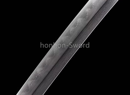 Japanisches Samurai-Schwert Katana aus schwarzem gefaltetem Stahl, Full Tang, handgefertigt, scharfe Klinge, schwarz 
