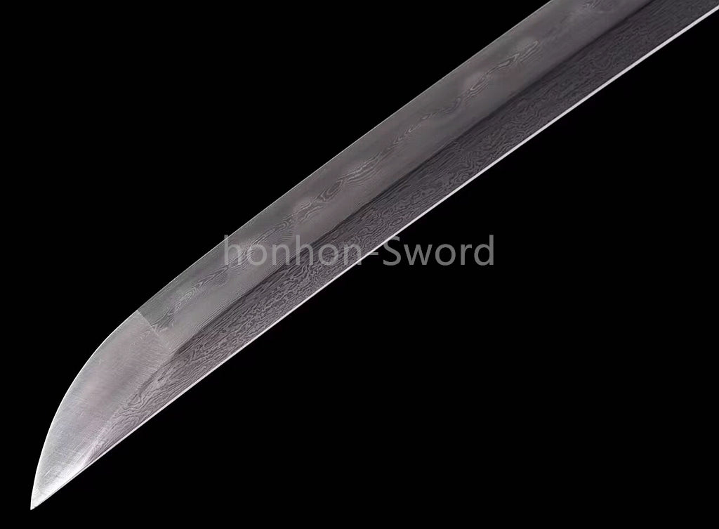 Japanisches Samurai-Schwert Katana aus schwarzem gefaltetem Stahl, Full Tang, handgefertigt, scharfe Klinge, schwarz 