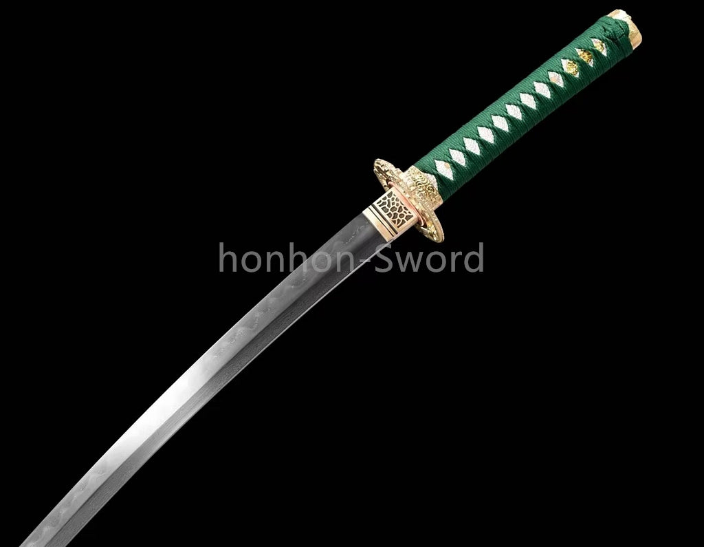 Japanisches Samurai-Schwert Katana aus schwarzem gefaltetem Stahl, Full Tang, handgefertigt, scharfe Klinge, schwarz 