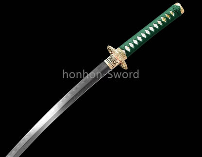 Japanisches Samurai-Schwert Katana aus schwarzem gefaltetem Stahl, Full Tang, handgefertigt, scharfe Klinge, schwarz 
