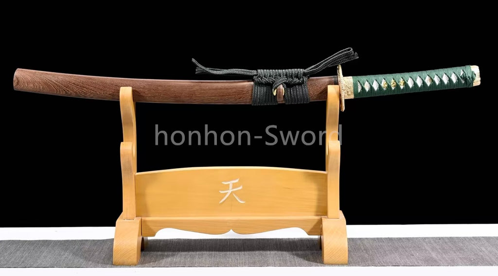 Japanisches Samurai-Schwert Katana aus schwarzem gefaltetem Stahl, Full Tang, handgefertigt, scharfe Klinge, schwarz 