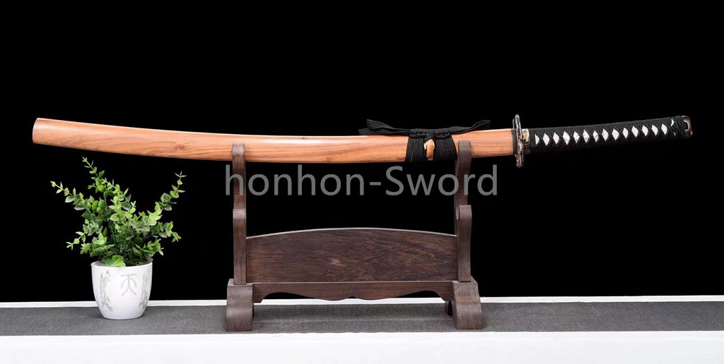 Japanisches Samurai-Schwert Katana aus schwarzem gefaltetem Stahl, Full Tang, handgefertigt, scharfe Klinge, schwarz 