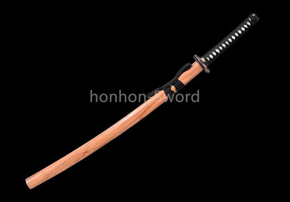 Japanisches Samurai-Schwert Katana aus schwarzem gefaltetem Stahl, Full Tang, handgefertigt, scharfe Klinge, schwarz 