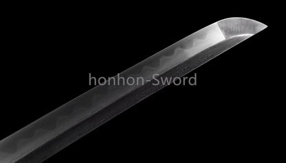 Japanisches Samurai-Schwert Katana aus schwarzem gefaltetem Stahl, Full Tang, handgefertigt, scharfe Klinge, schwarz 