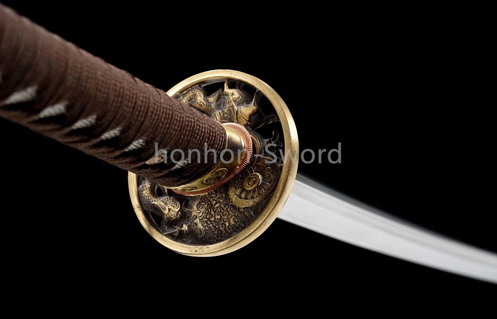 Japanisches Samurai-Schwert Katana aus schwarzem gefaltetem Stahl, Full Tang, handgefertigt, scharfe Klinge, schwarz 