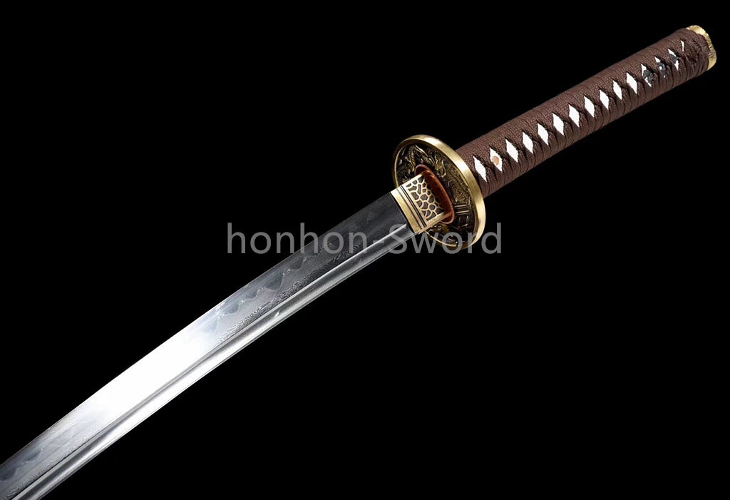 Japanisches Samurai-Schwert Katana aus schwarzem gefaltetem Stahl, Full Tang, handgefertigt, scharfe Klinge, schwarz 