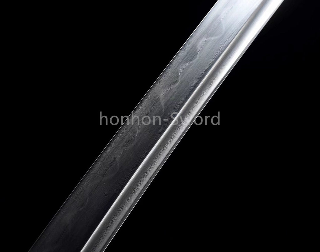 Japanisches Samurai-Schwert Katana aus schwarzem gefaltetem Stahl, Full Tang, handgefertigt, scharfe Klinge, schwarz 