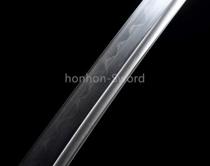 Japanisches Samurai-Schwert Katana aus schwarzem gefaltetem Stahl, Full Tang, handgefertigt, scharfe Klinge, schwarz 