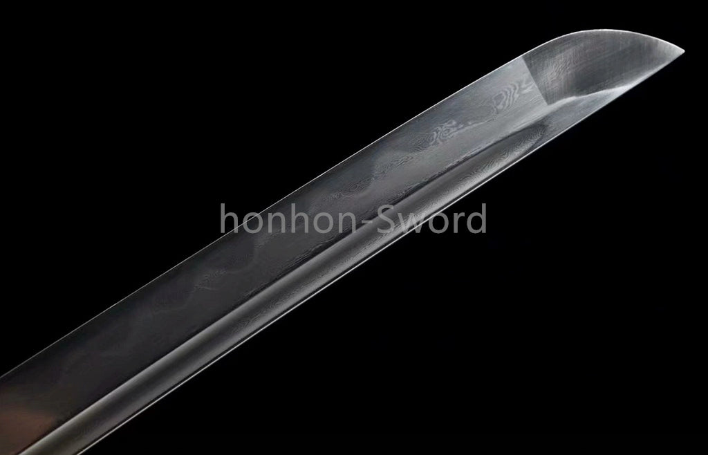 Japanisches Samurai-Schwert Katana aus schwarzem gefaltetem Stahl, Full Tang, handgefertigt, scharfe Klinge, schwarz 