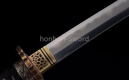 Japanisches Samurai-Schwert Katana aus schwarzem gefaltetem Stahl, Full Tang, handgefertigt, scharfe Klinge, schwarz 