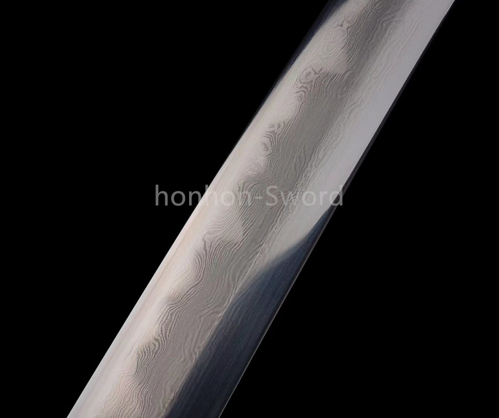 Japanisches Samurai-Schwert Katana aus schwarzem gefaltetem Stahl, Full Tang, handgefertigt, scharfe Klinge, schwarz 