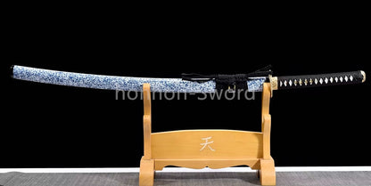 Japanisches Samurai-Schwert Katana aus schwarzem gefaltetem Stahl, Full Tang, handgefertigt, scharfe Klinge, schwarz 