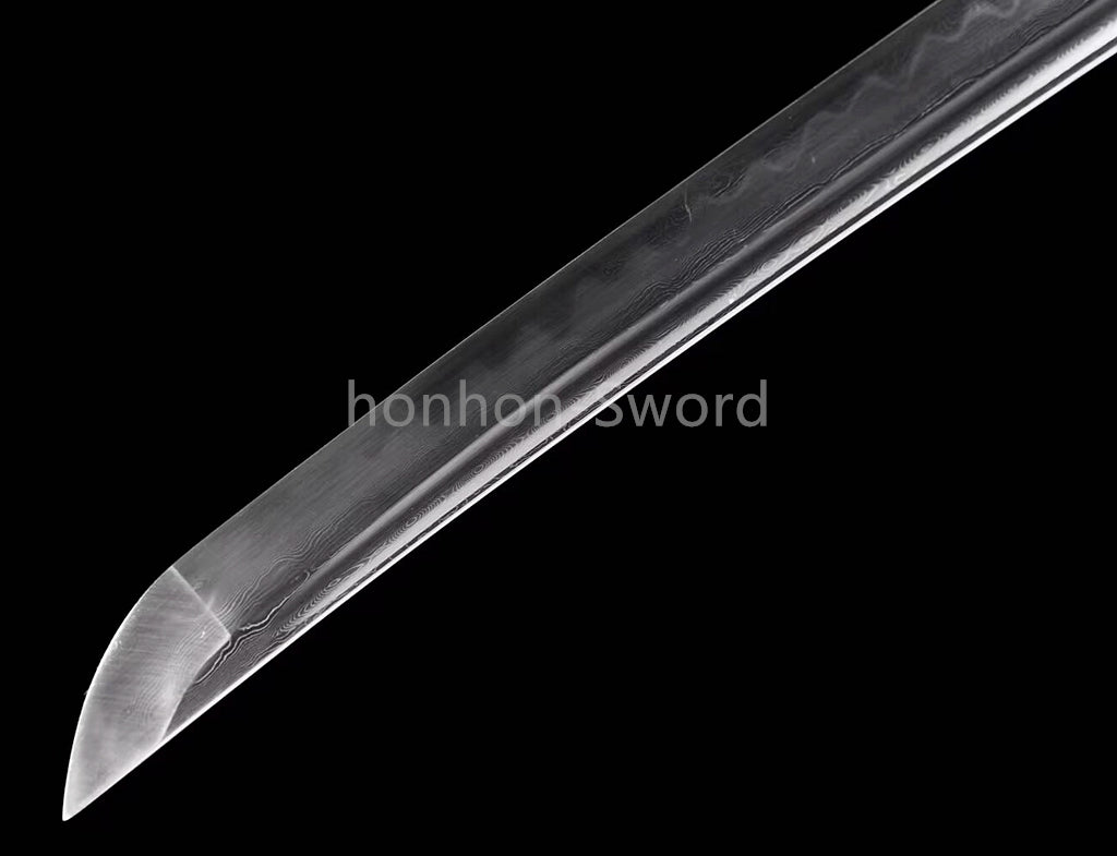 Japanisches Samurai-Schwert Katana aus schwarzem gefaltetem Stahl, Full Tang, handgefertigt, scharfe Klinge, schwarz 