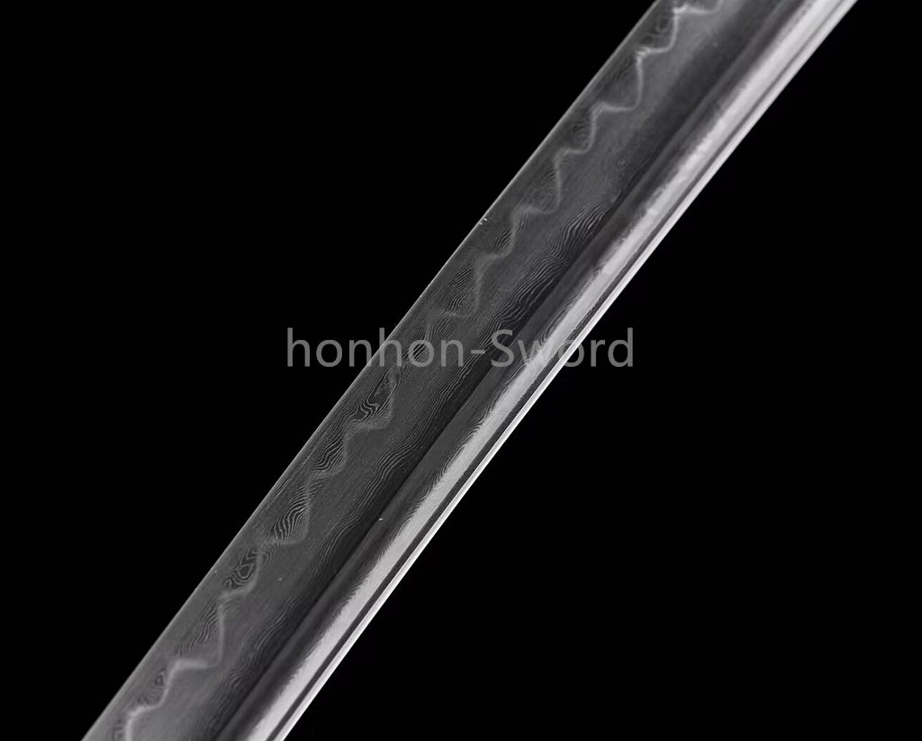 Japanisches Samurai-Schwert Katana aus schwarzem gefaltetem Stahl, Full Tang, handgefertigt, scharfe Klinge, schwarz 