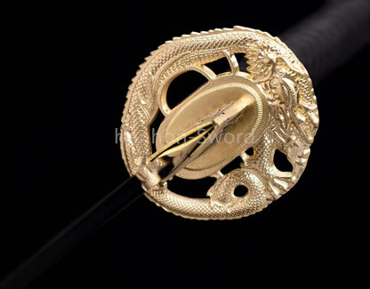 Japanisches Samurai-Schwert Katana aus schwarzem gefaltetem Stahl, Full Tang, handgefertigt, scharfe Klinge, schwarz 